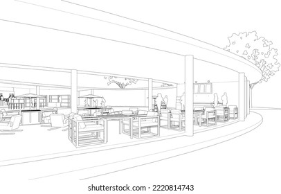 3D illustration of coffee shop