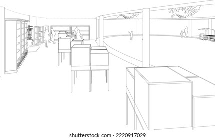 3D illustration of coffee shop