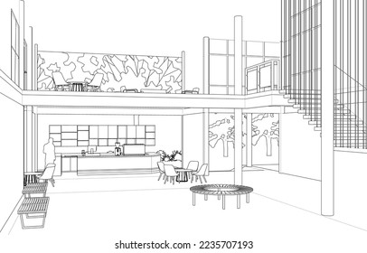 3D illustration of coffee shop