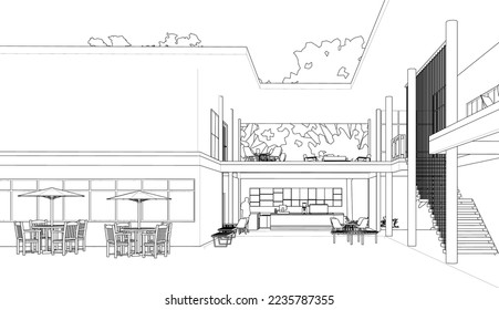 3D-Illustration des Kaffeehauses