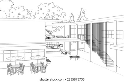 Ilustración 3D de la cafetería