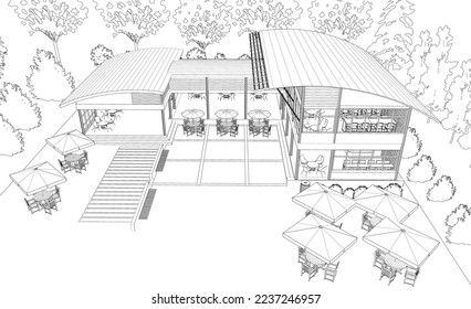 3D illustration of coffee shop