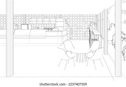 3D illustration of coffee shop