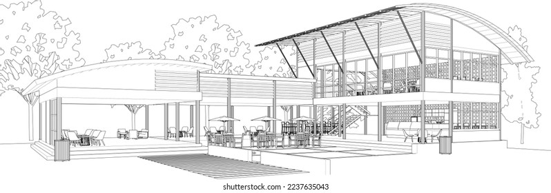 3D illustration of coffee shop