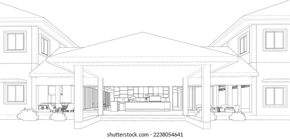3D illustration of coffee shop