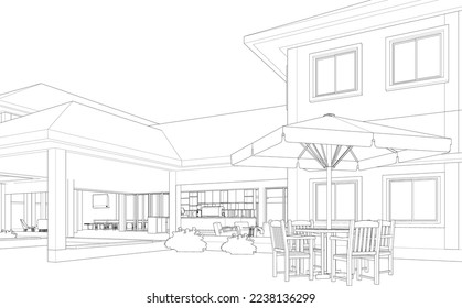 3D-Illustration des Kaffeehauses