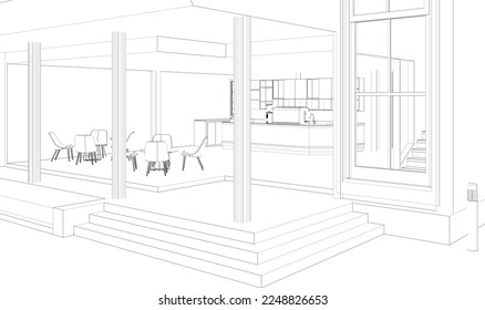 3D illustration of coffee shop