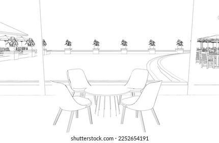 3D illustration of coffee shop