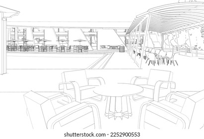 3D illustration of coffee shop