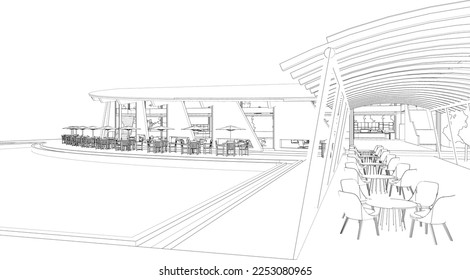 3D-Illustration des Kaffeehauses