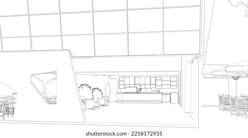 3D illustration of coffee shop