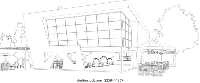 Ilustración 3D de la cafetería