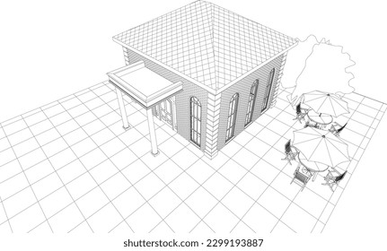 3D illustration of coffee shop