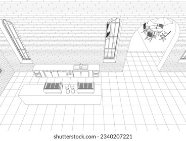 3D illustration of coffee shop