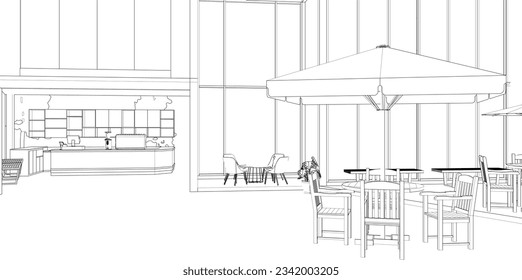 3D-Illustration des Kaffeehauses