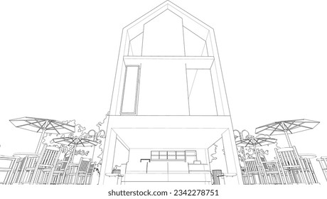 Ilustración 3D de la cafetería