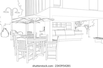 3D illustration of coffee shop