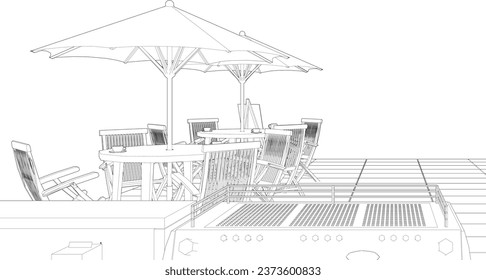Ilustración 3D de la cafetería