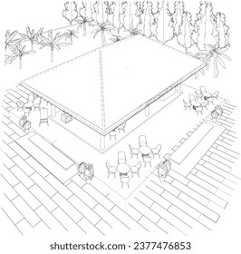Ilustración 3D de la cafetería