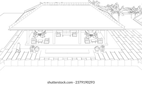 Ilustración 3D de la cafetería