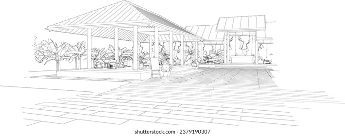 Ilustración 3D de la cafetería