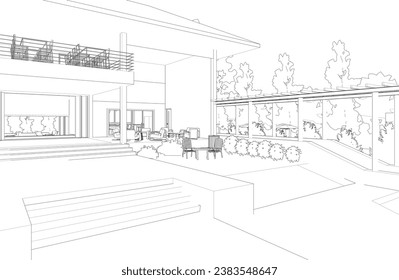 Ilustración 3D de la cafetería