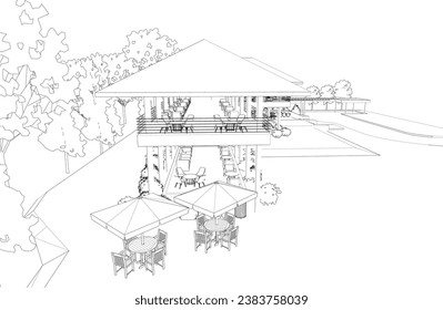 3D illustration of coffee shop