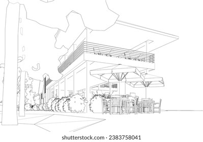 Ilustración 3D de la cafetería
