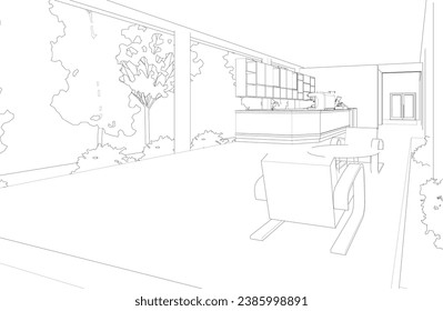 Ilustración 3D de la cafetería