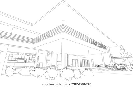 Ilustración 3D de la cafetería