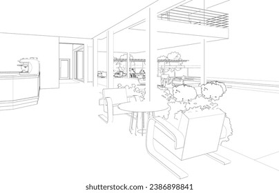 3D illustration of coffee shop