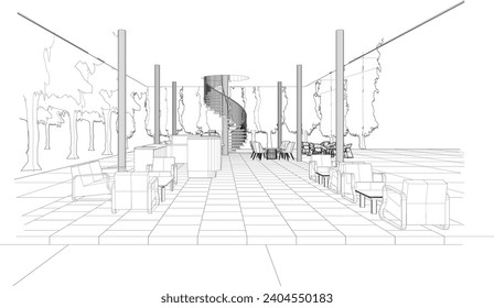 3D-Illustration des Kaffeehauses