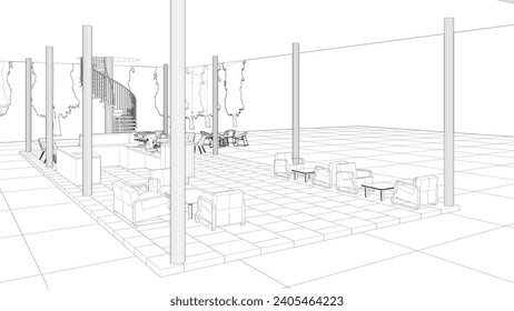 3D illustration of coffee shop
