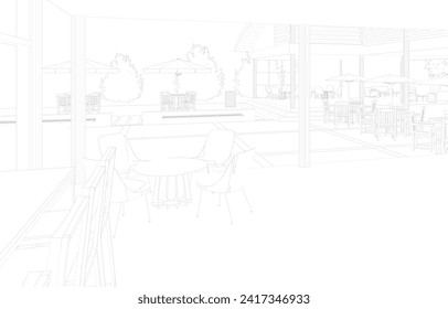 3D-Illustration des Kaffeehauses