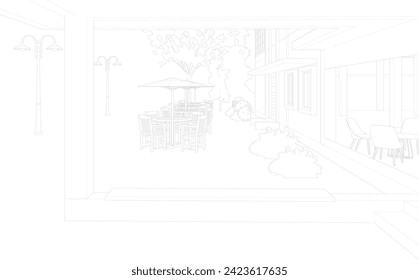 3D-Illustration des Kaffeehauses