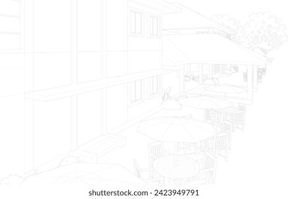 Ilustración 3D de la cafetería
