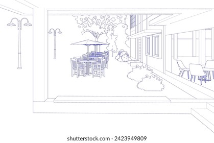 Ilustración 3D de la cafetería