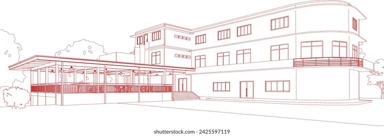 Ilustración 3D de la cafetería