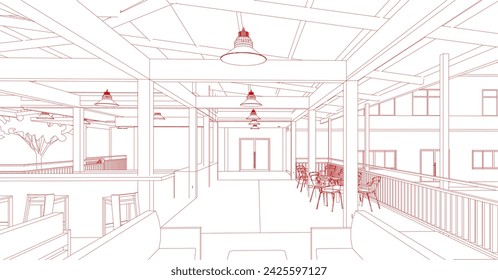 Ilustración 3D de la cafetería