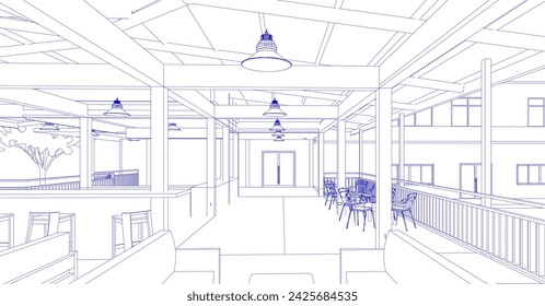 Ilustración 3D de la cafetería