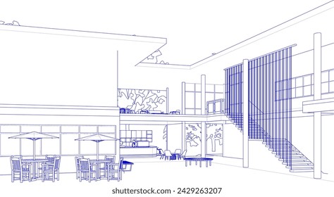 Ilustración 3D de la cafetería