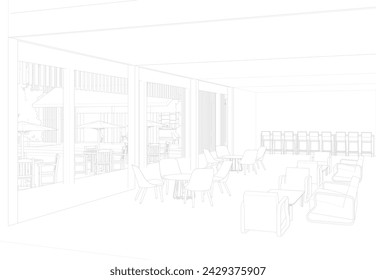 Ilustración 3D de la cafetería