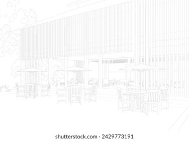 Ilustración 3D de la cafetería