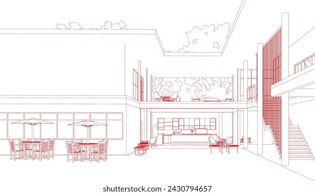3D illustration of coffee shop