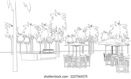 Ilustración 3D de la cafetería en el árbol