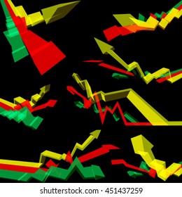 3d illustration of collection of abstract semitransparent rising business arrow diagrams