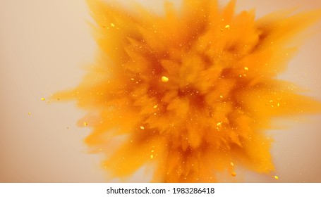 3d Illustration Of The Colored Powder With Explosion Effect On An Orange Background