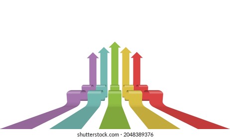 3D illustration. Colorful arrows going up on white background. Business competition concept.