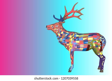 3D illustration of colorful deer vector