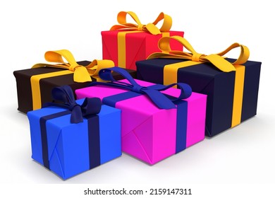 3D Illustration - Colorful gift boxes with ribbons.